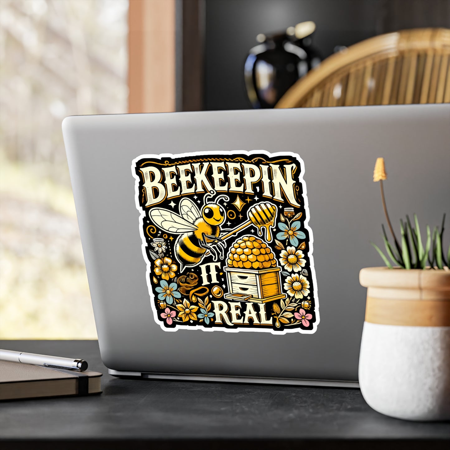 Beekeepin' It Real - Beekeeping Sticker for Laptop Sticker. Water Bottle Sticker, Vinyl Honeybee Decal - Beekeeping Gift