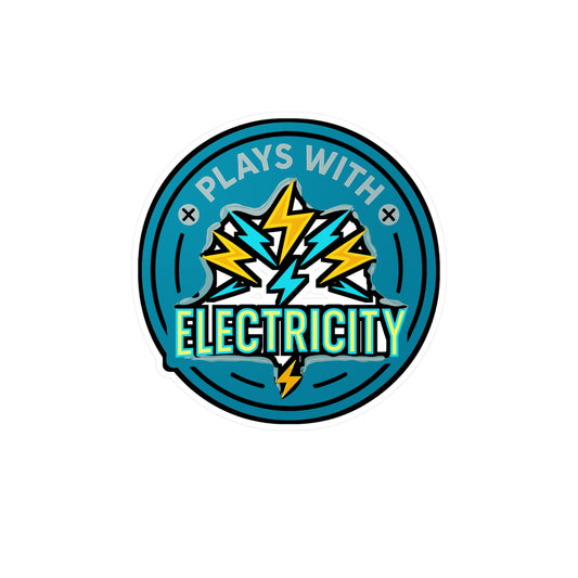 Plays With Electricity - Electrician Sticker for Laptop, Tool Box, Gift for Technicians, Funny Electrical Engineer Decal