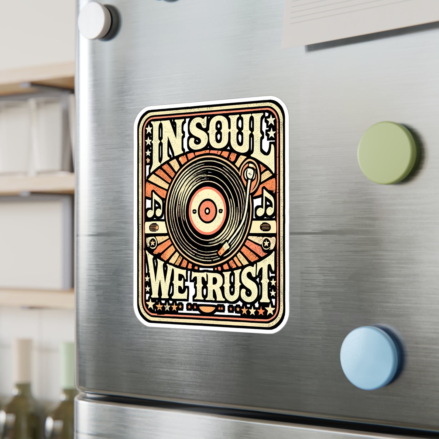 In Soul We Trust – Vinyl Record Sticker for Laptop or Water Bottle | Turntable Decal | Music Lover Gift