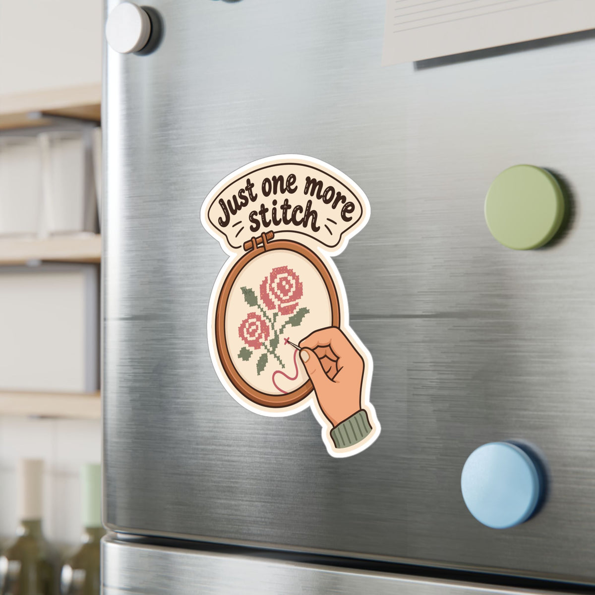 Embroidery Sticker – Just One More Stitch Decals for Needlework Lovers and Stitching Fans, Crafting Decor for Laptop or Water Bottle