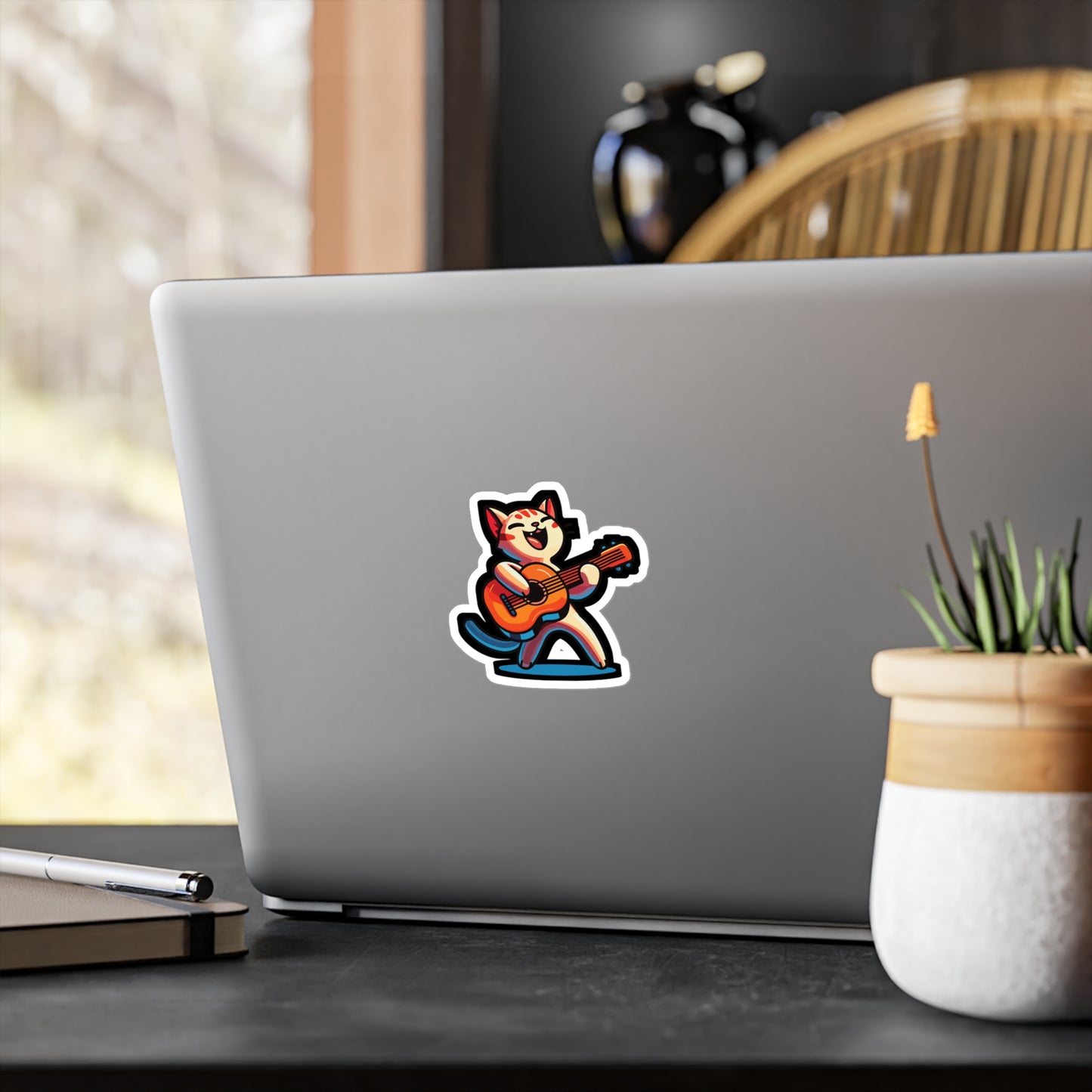 Musician Cat Violin - Guitar Sticker for Car Window Laptop Sticker. Water Bottle Sticker, Vinyl Player Decal, Music Sticker - Guitar Gift