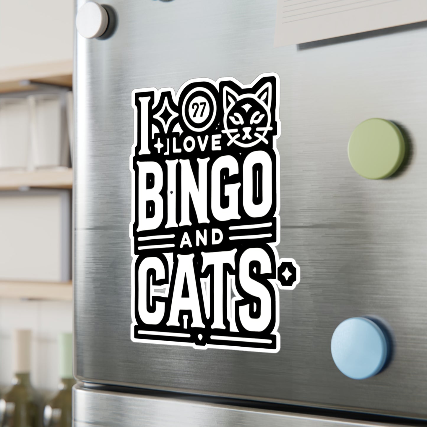 I Love Bingo And Cats - Bingo Sticker for Car Window Laptop Sticker. Water Bottle Sticker, Vinyl Caller Decal, Balls Sticker - Bingo Gift