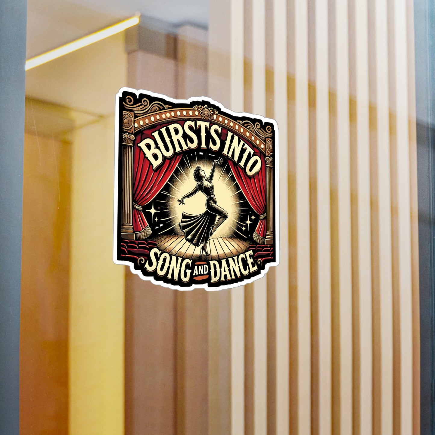 Bursts Into Song And Dance - Musical Sticker for Laptop Sticker. Water Bottle Sticker, Vinyl Theatre Decal - Musical Gift