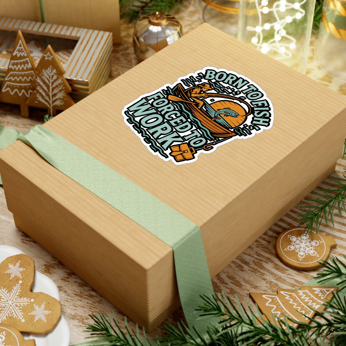 Fishing Sticker Born to Fish Forced to Work Decals – Funny Angler Gift for Fisherman, Waterproof Vinyl for Laptop or Water Bottle, Angling Accessory