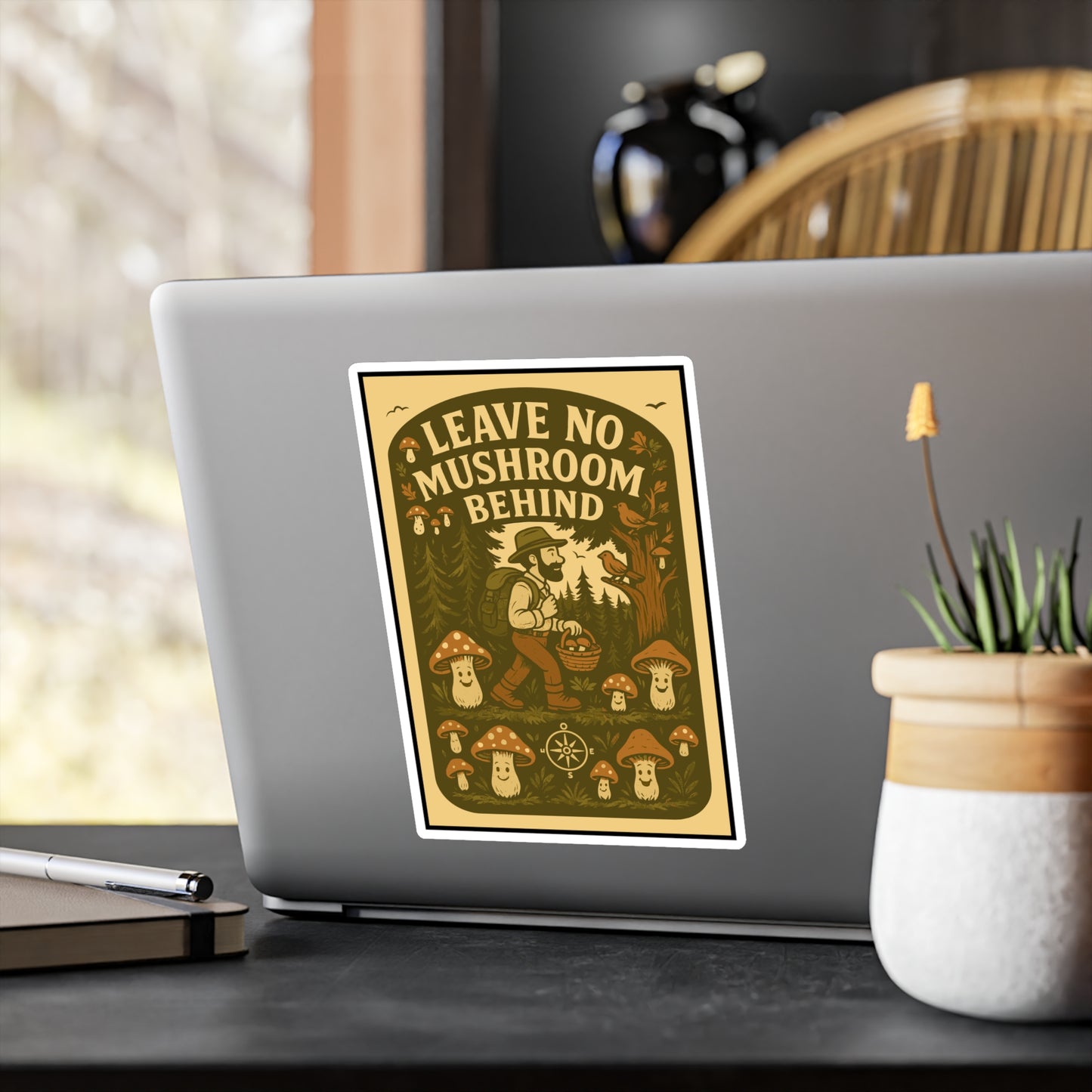 Leave No Mushroom Behind – Mushroom Hunting Sticker for Laptop or Water Bottle – Gift for Foragers & Nature Lovers