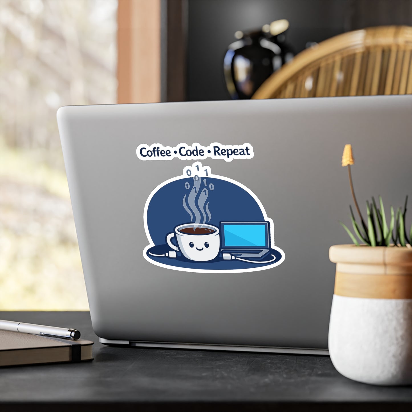 Coding Sticker Coffee Code Repeat – Programmer Source Code Semicolon Design, Waterproof Vinyl Sticker Decals for Laptop Water Bottle
