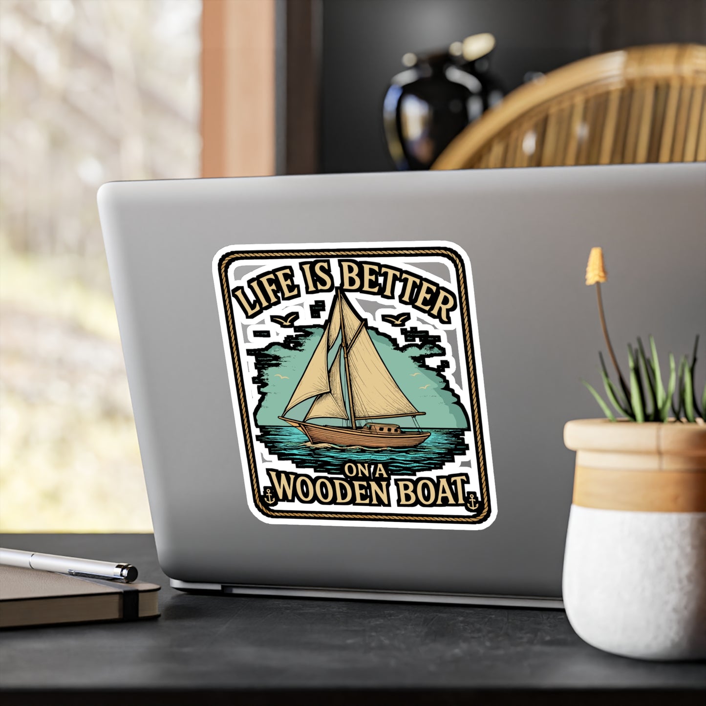Life Is Better On A Wooden Boat – Vinyl Sticker for Laptop or Water Bottle | Nautical Sailing Gift, Cabin Decor, Boat Lover Accessory