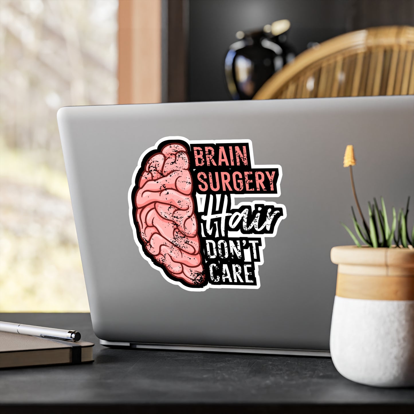 Brain Surgery Hair Don't Care - Brain-surgery Sticker for Laptop Sticker. Water Bottle Sticker, Vinyl Skull Decal - Brain-surgery Gift