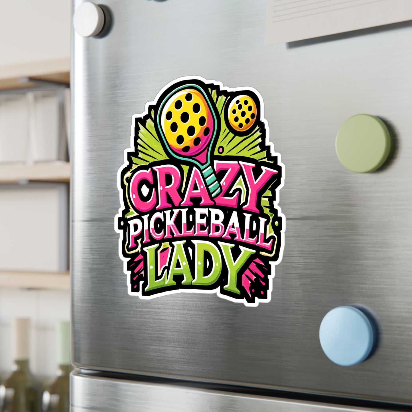 Crazy Pickleball Lady - Pickleball Sticker for Laptop Sticker. Water Bottle Sticker, Vinyl Dink Decal - Pickleball Gift