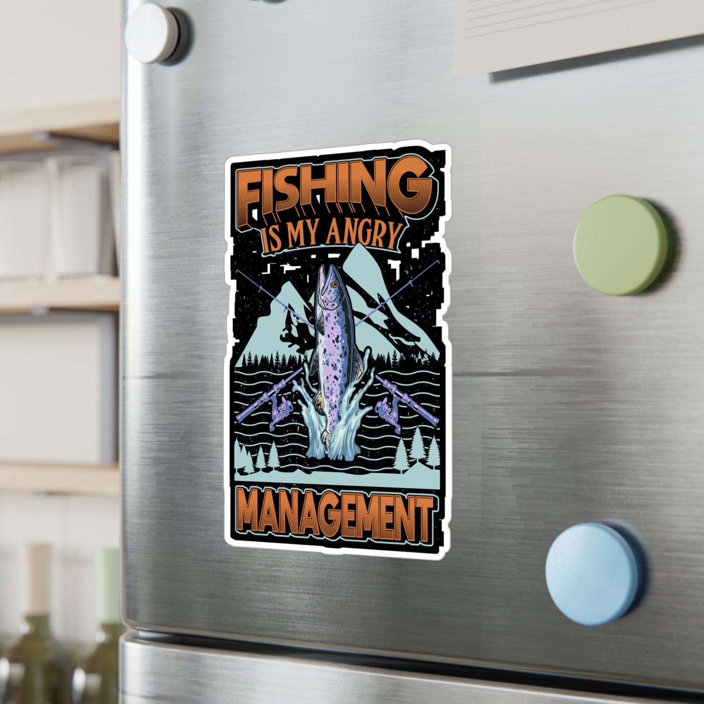 Fishing is my angry Management - Fish Sticker for Laptop Sticker. Water Bottle Sticker, Vinyl Fishing Decal - Fish Gift