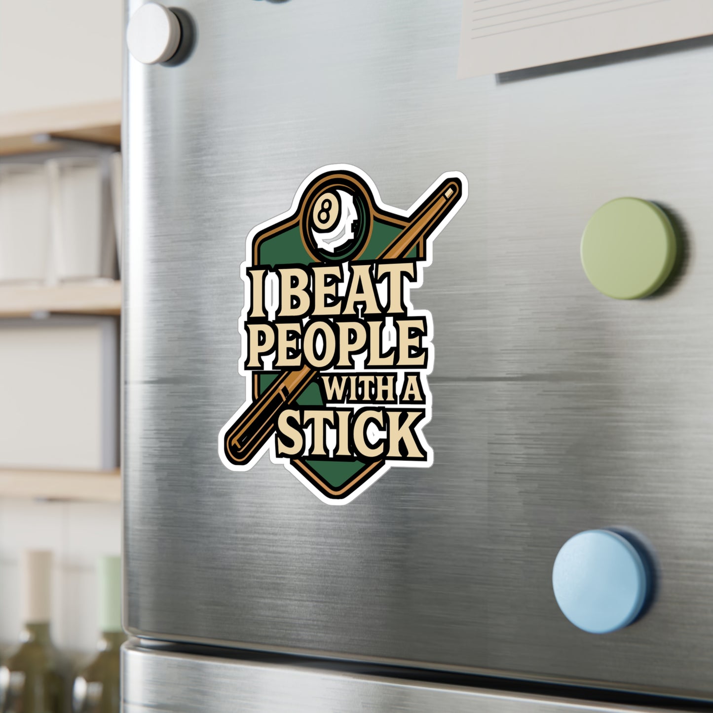I Beat People With A Stick – Funny Billiards Sticker for Laptop or Water Bottle | Vinyl Pool Decal, Snooker & Pool Gift