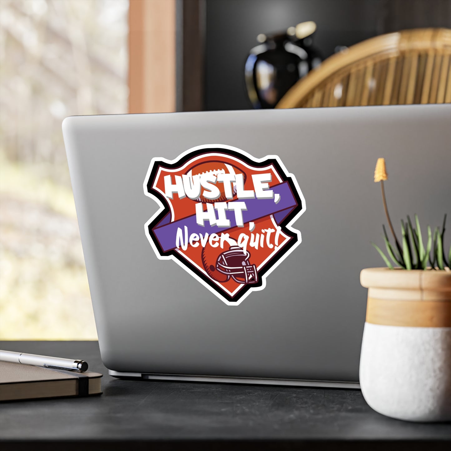 Hustle, Hit, never quit! - Rugby Sticker for Wall, Laptop, Window, Truck, Car Rugby Gift Vinyl Football Decal Sticker