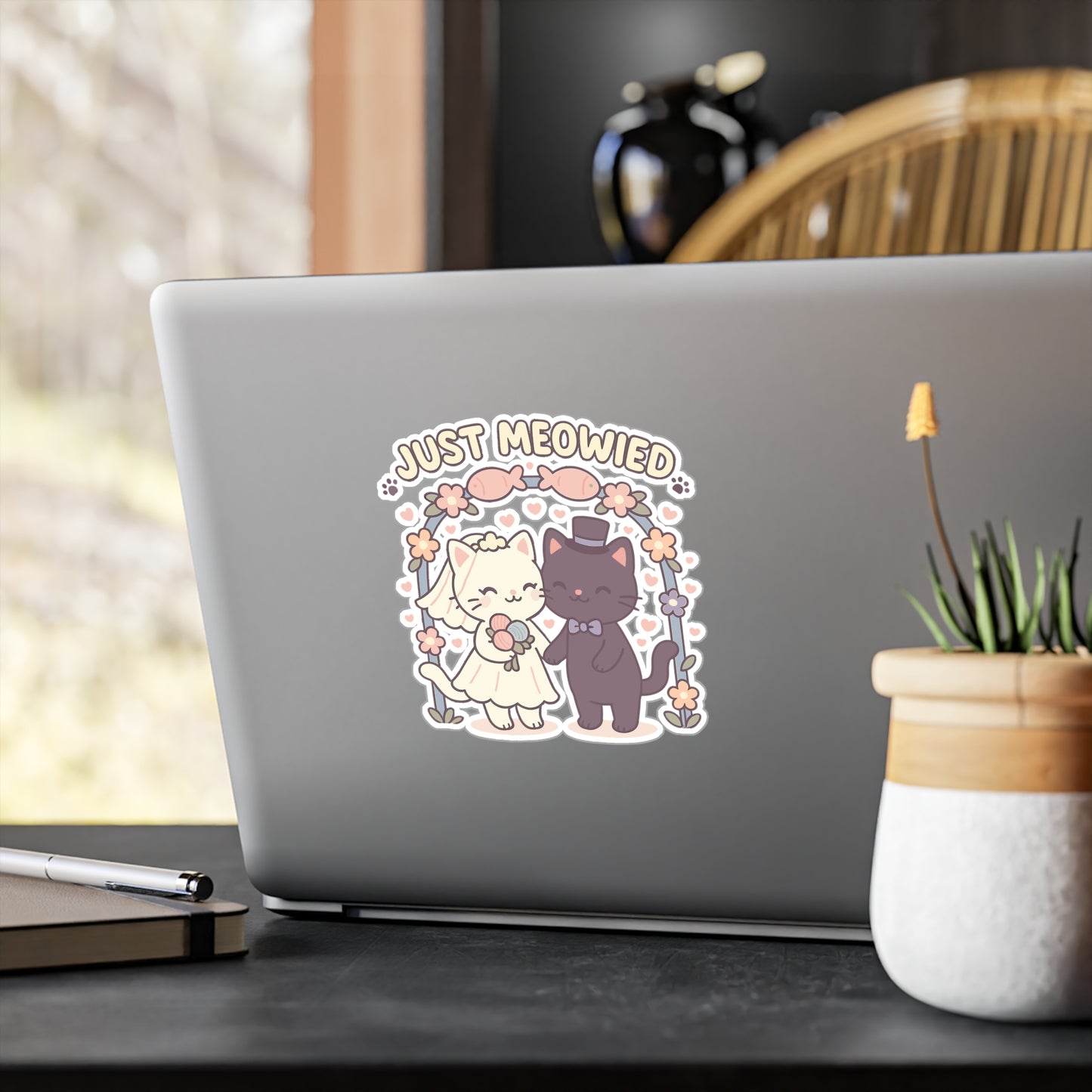 Cats Sticker – Just Meowied Decals for Wedding Couple, Cute Marriage Gift, Waterproof Vinyl for Laptop or Water Bottle