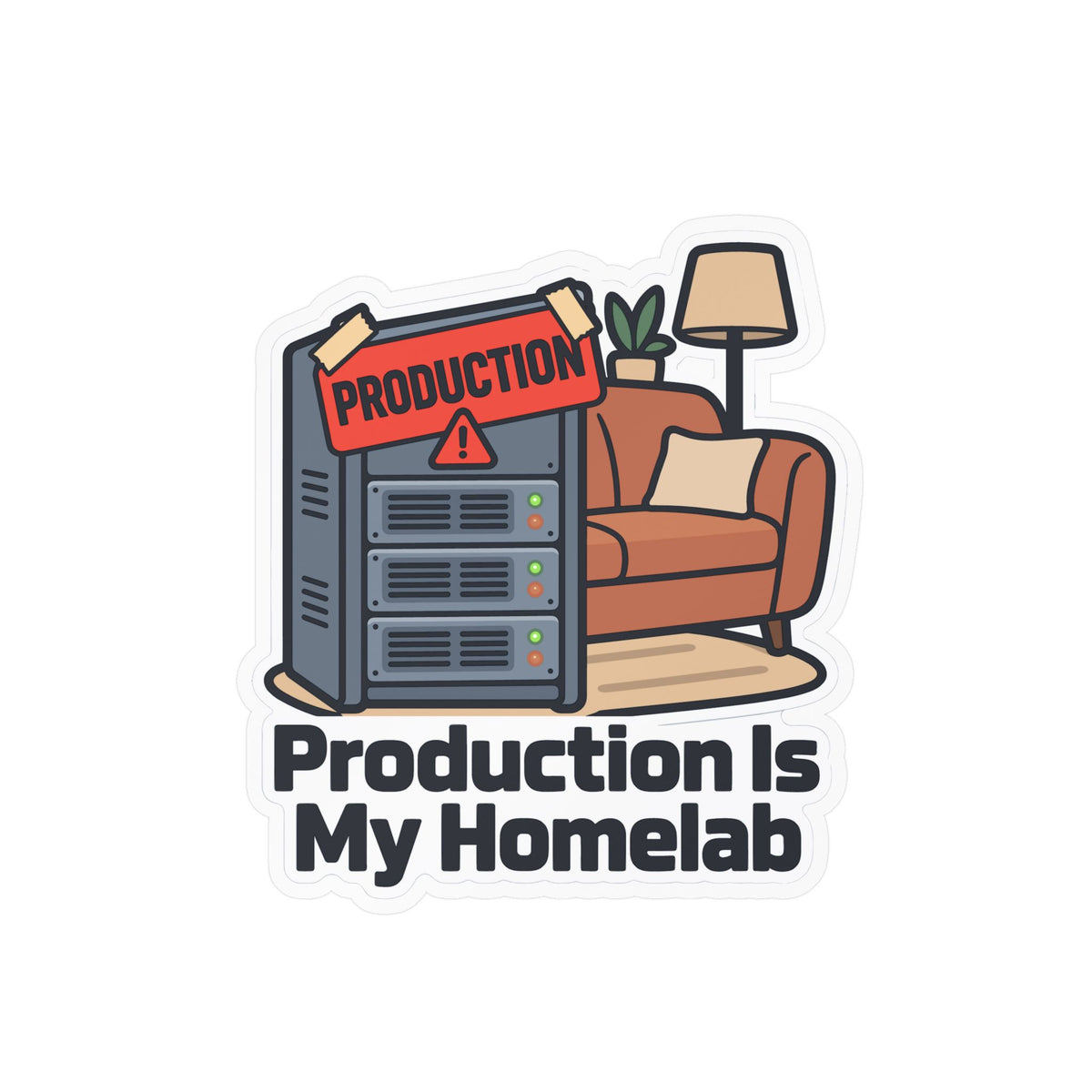 Tech Sticker – Production Is My Homelab, Reboot Button Bandage Design Decals for Laptop and Water Bottle