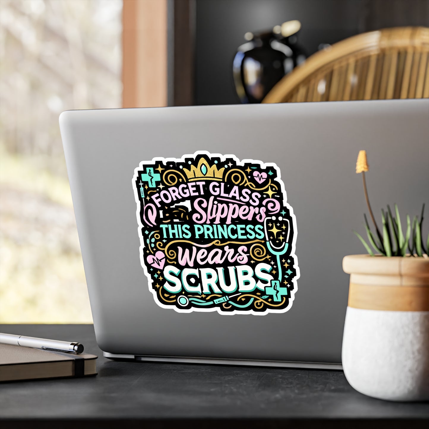 Forget Glass Slippers This Princess Wears Scrubs - Nurse Sticker for Laptop Sticker. Water Bottle Sticker, Vinyl Nursing-student Decal - Nurse Gift