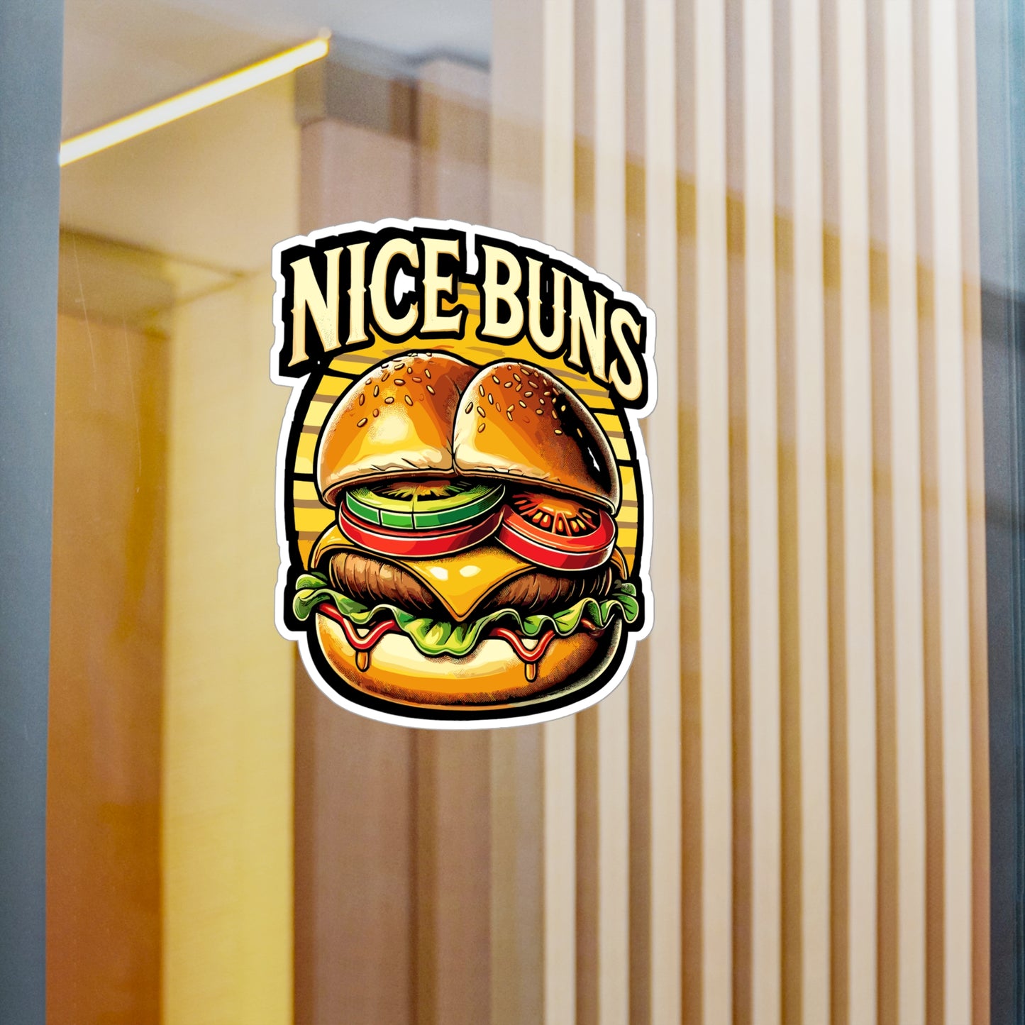 Nice Buns - Burger Sticker for Car Window Laptop Sticker. Water Bottle Sticker, Vinyl Food Decal, Grill Sticker - Burger Gift