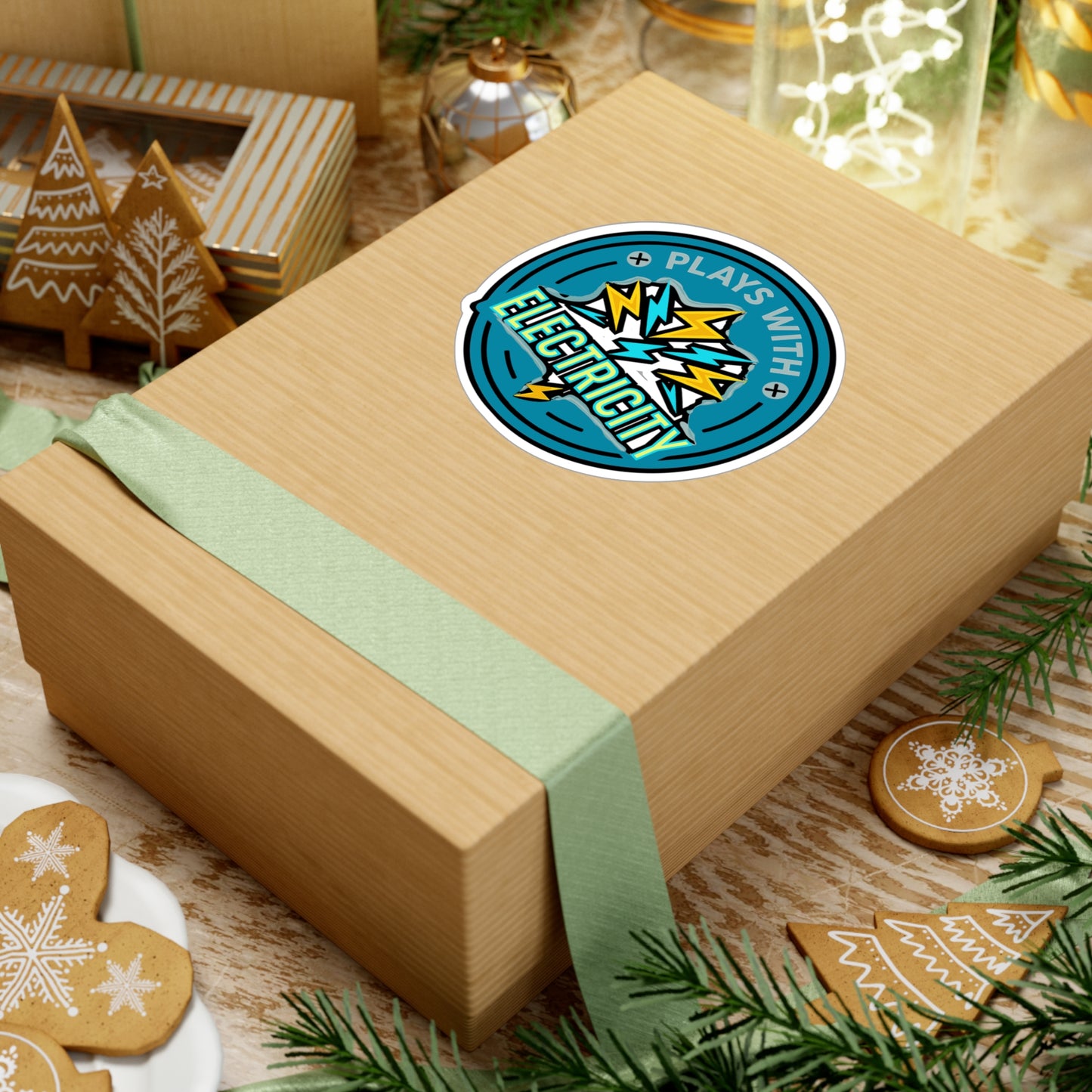 Plays With Electricity - Electrician Sticker for Laptop, Tool Box, Gift for Technicians, Funny Electrical Engineer Decal