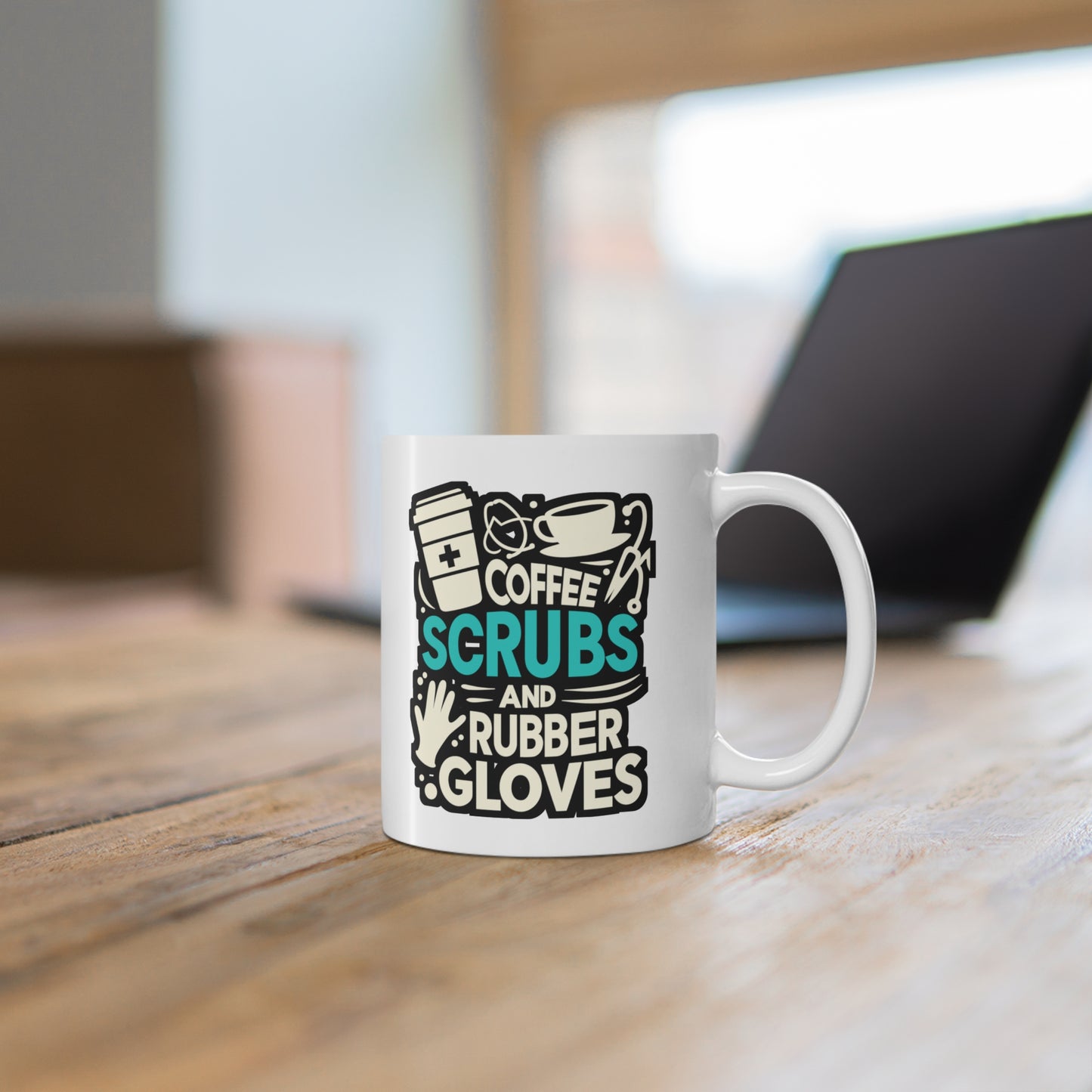 Coffee, scrubs, and rubber gloves - Nurse Mug for Coffee 11oz. Nurse Cup, White ceramic, Nursing-student Mug - Nurse Gift