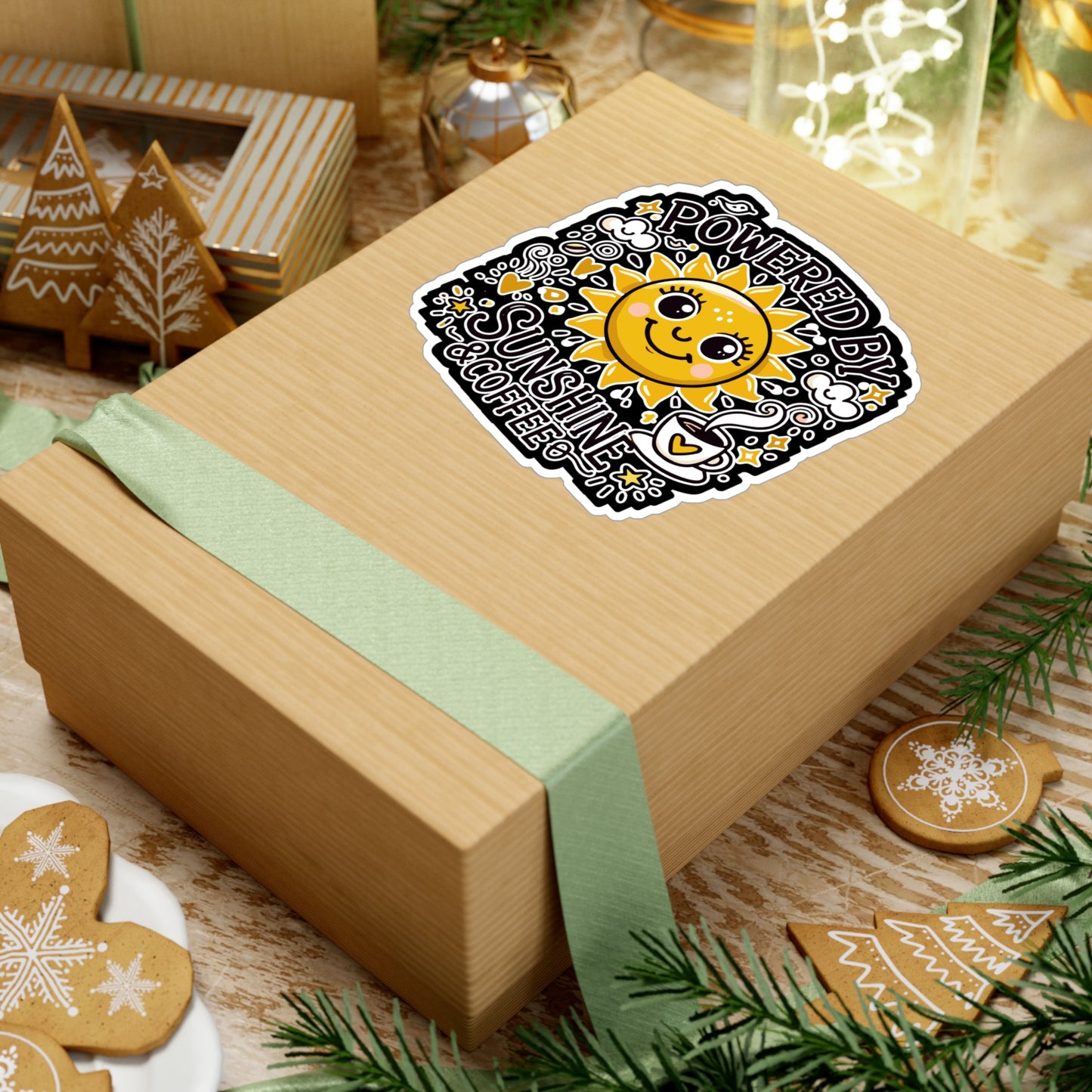 Powered by Sunshine & Coffee - Coffee lover Sticker for Laptop Sticker. Water Bottle Sticker, Vinyl Positive vibes Decal - Coffee lover Gift