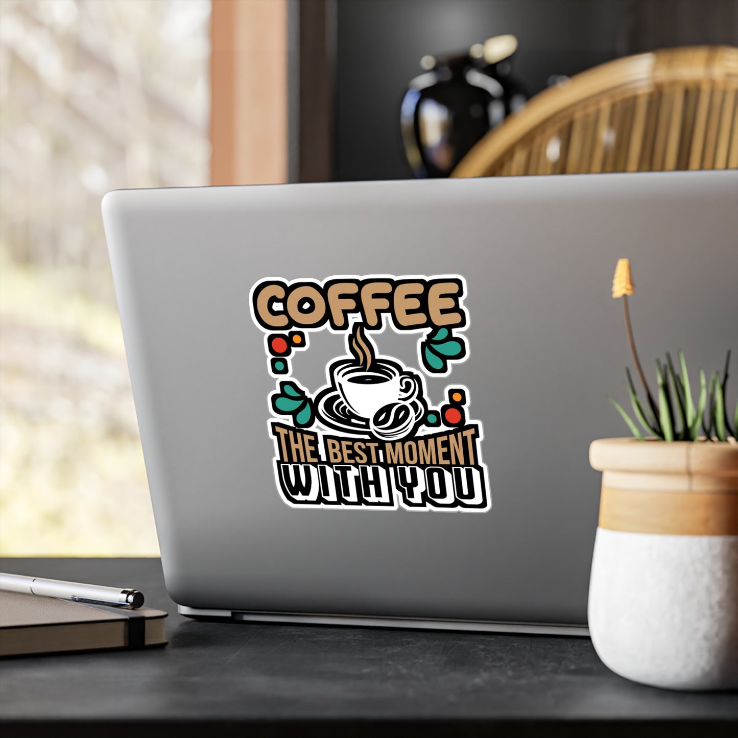 Coffee The Best Moment With You - Coffee Sticker for Laptop Sticker. Water Bottle Sticker, Vinyl Cappuccino Decal - Coffee Gift