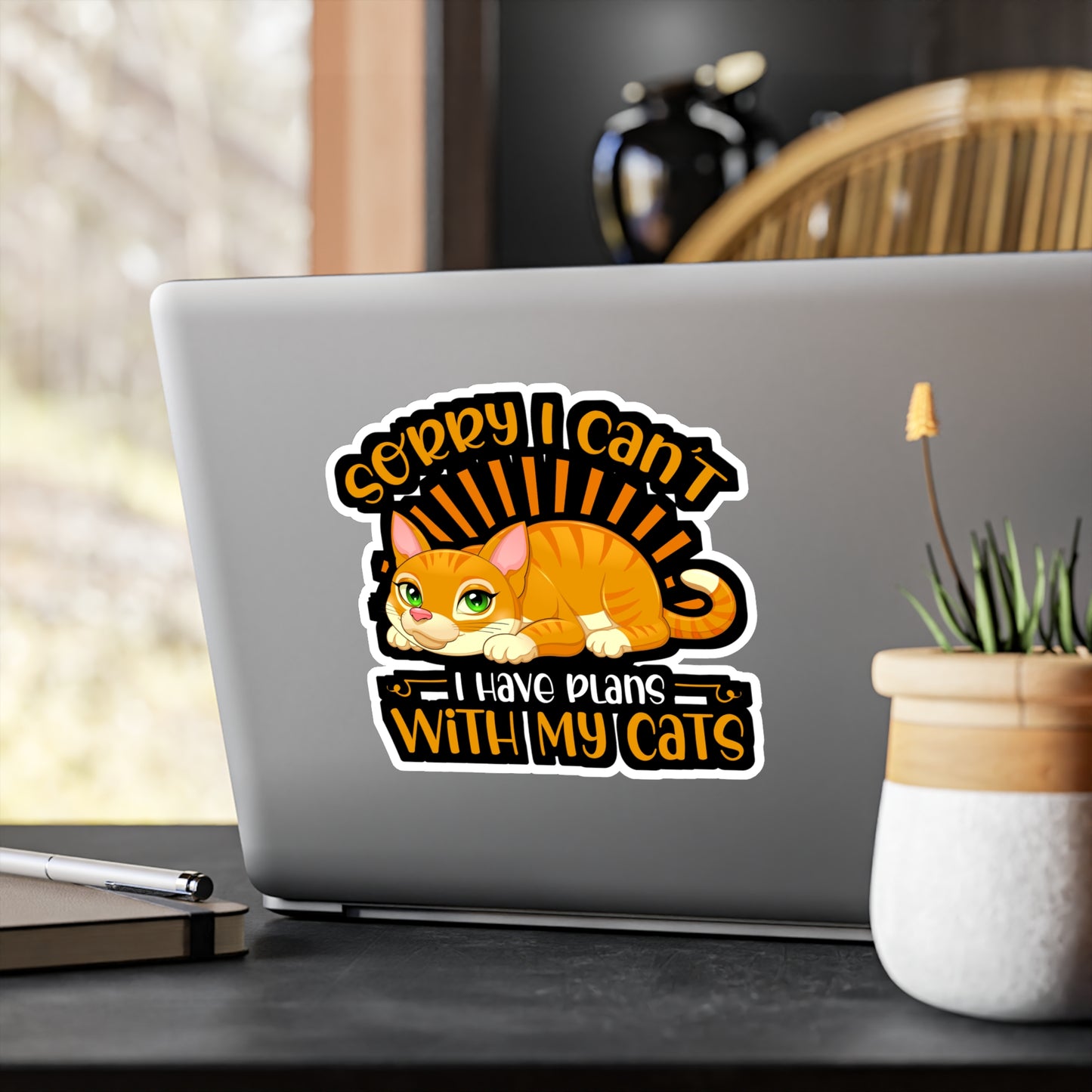 Sorry I Cant I have Plans With my Cats - Cat Sticker for Laptop Water Bottle Sticker, Vinyl Cats Decal - Cat Gift