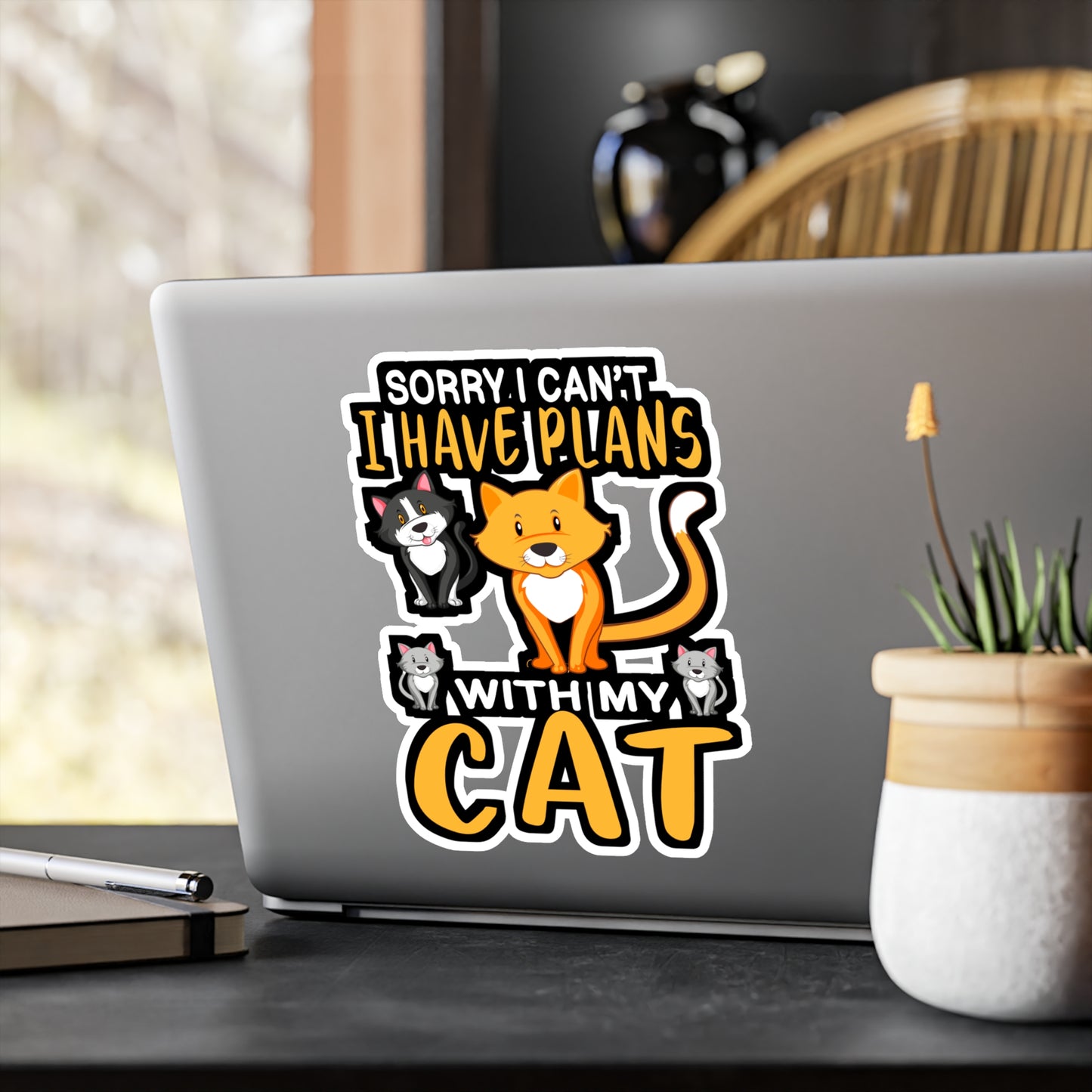 Sorry I Cant I have Plans With my Cats - Cat Sticker for Laptop Sticker. Water Bottle Sticker, Vinyl Cats Decal - Cat Gift