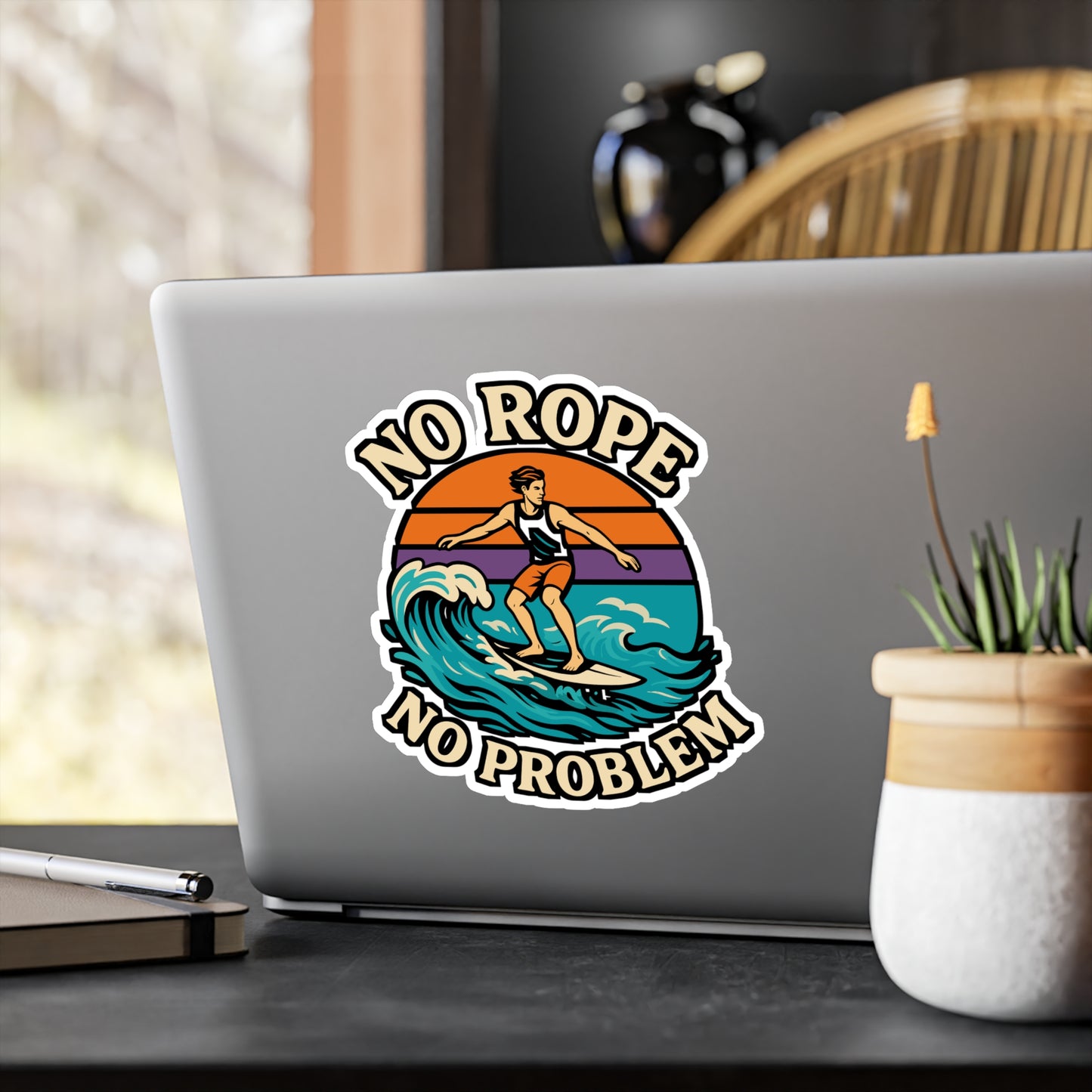 No Rope No Problem - Wakesurfing Sticker - Perfect for Laptop, Water Bottle - Gift for Wakeboarders & Surfers