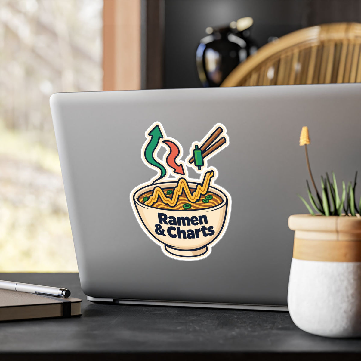 Day Trading Sticker - Ramen & Charts Design for the Stock Market and Forex Trader - Laptop and Water Bottle Decals