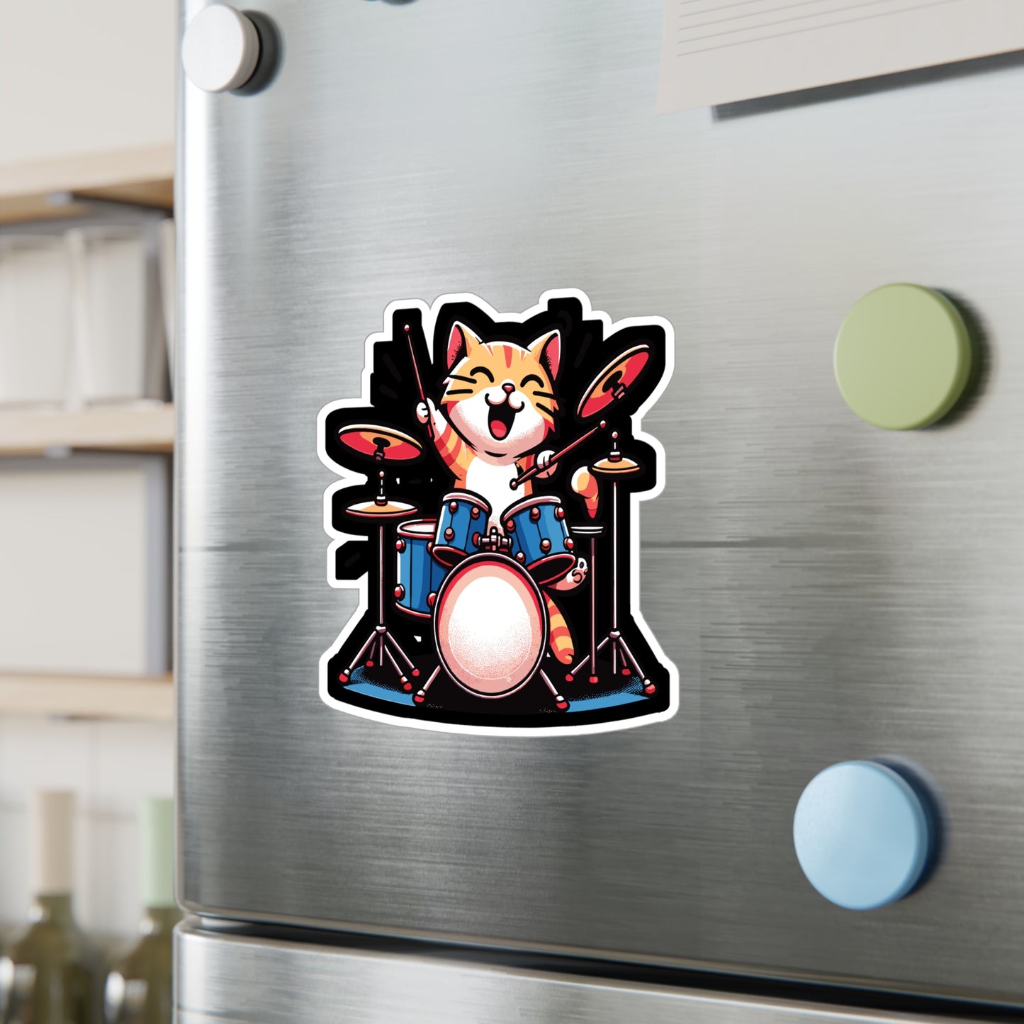 Musician Cat Drummer - Drum Sticker for Car Window Laptop Sticker. Water Bottle Sticker, Vinyl Drummer Decal, Drumset Sticker - Drum Gift