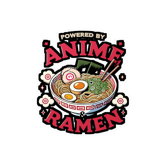 Powered by Anime & Ramen - Anime Sticker for Laptop Sticker. Water Bottle Sticker, Vinyl Ramen Decal - Anime Gift