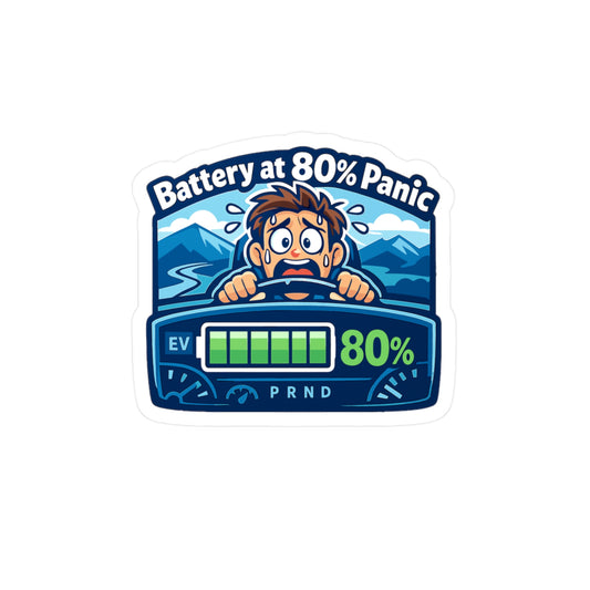 Electric Car Sticker 'Battery at 80% Panic' Funny Electric Vehicle Decals, Waterproof Vinyl for Laptop, Water Bottle, Rechargeable Battery Humor
