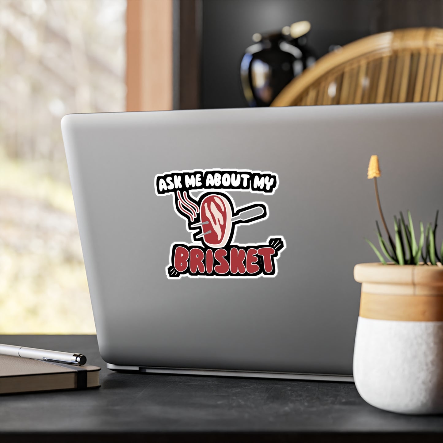 Ask Me About My Brisket - Barbecue Sticker for Wall, Laptop, Window, Truck, Car Barbecue Gift Vinyl Bbq Decal Sticker