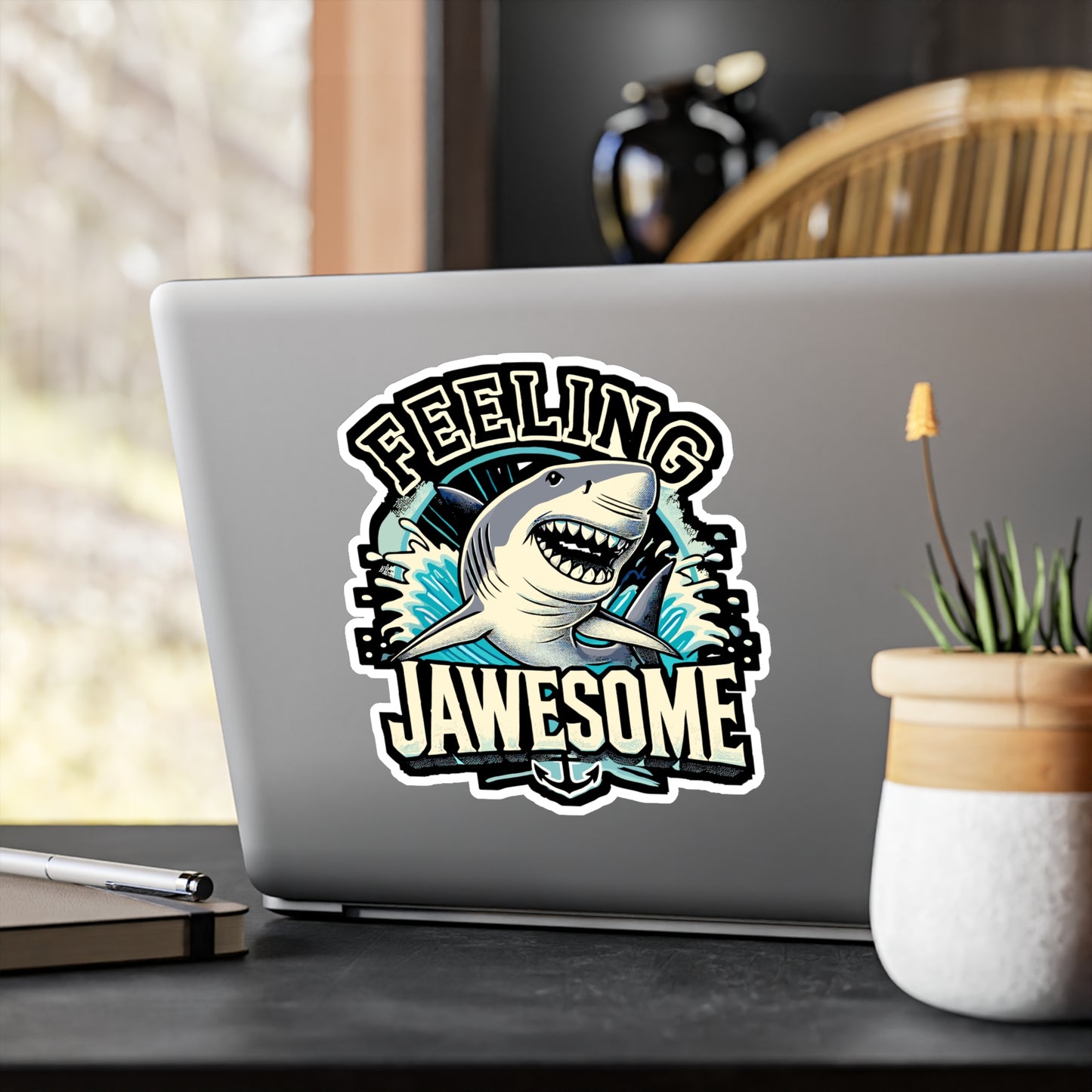 Feeling Jawesome - Shark Sticker for Car Window Laptop Sticker. Water Bottle Sticker, Vinyl Ocean Decal, Beach Sticker - Shark Gift