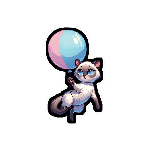 Cat with Balloon - Cat Sticker for Car Window Wall Laptop Sticker. Water Bottle Sticker, Vinyl Balloon Decal, Floating Sticker - Cat Gift