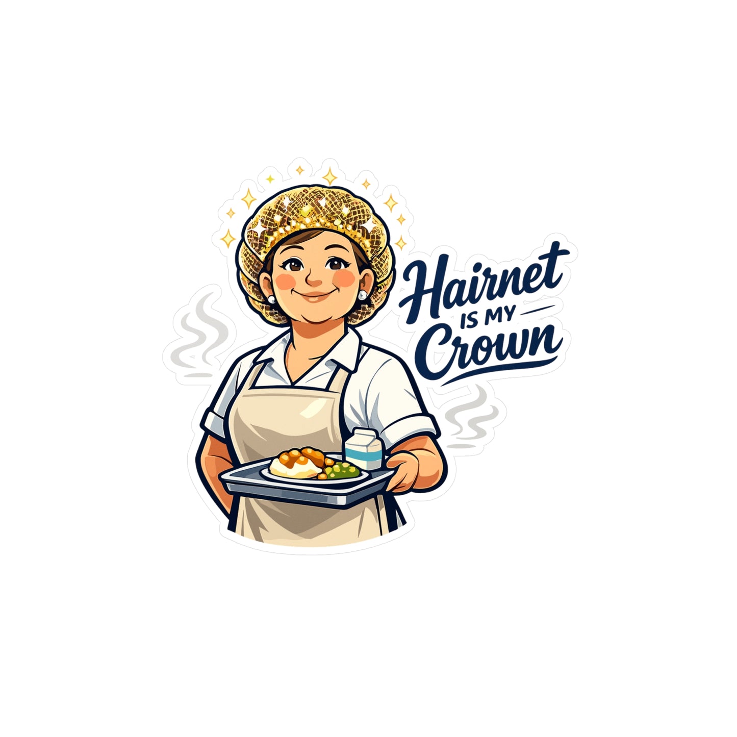 Lunch Lady Sticker Hairnet Is My Crown Funny Lunch Canteen School Waterproof Vinyl Decals for Laptop Water Bottle