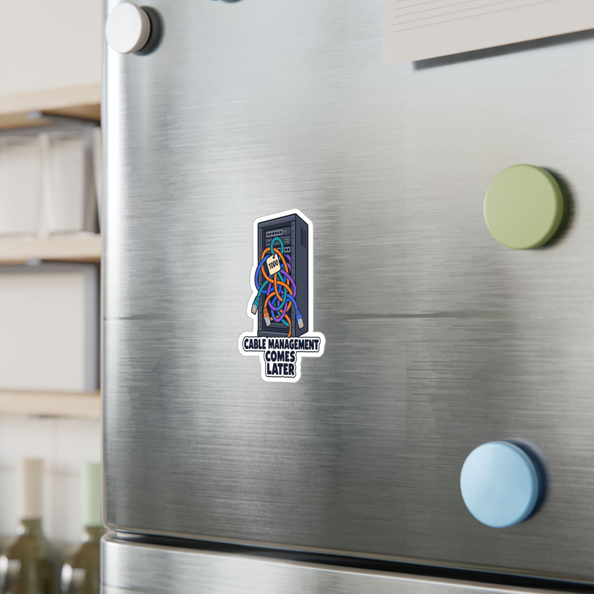 Tech Sticker – Cable Management Comes Later, Funny Reboot Button and Bandage Design Decals for Laptop and Water Bottle