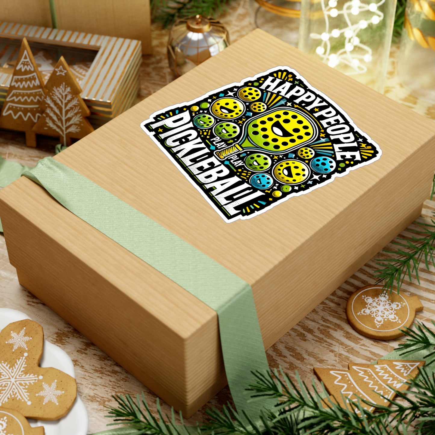 Happy People Play Pickleball - Pickleball Sticker for Laptop Sticker. Water Bottle Sticker, Vinyl Dink Decal - Pickleball Gift
