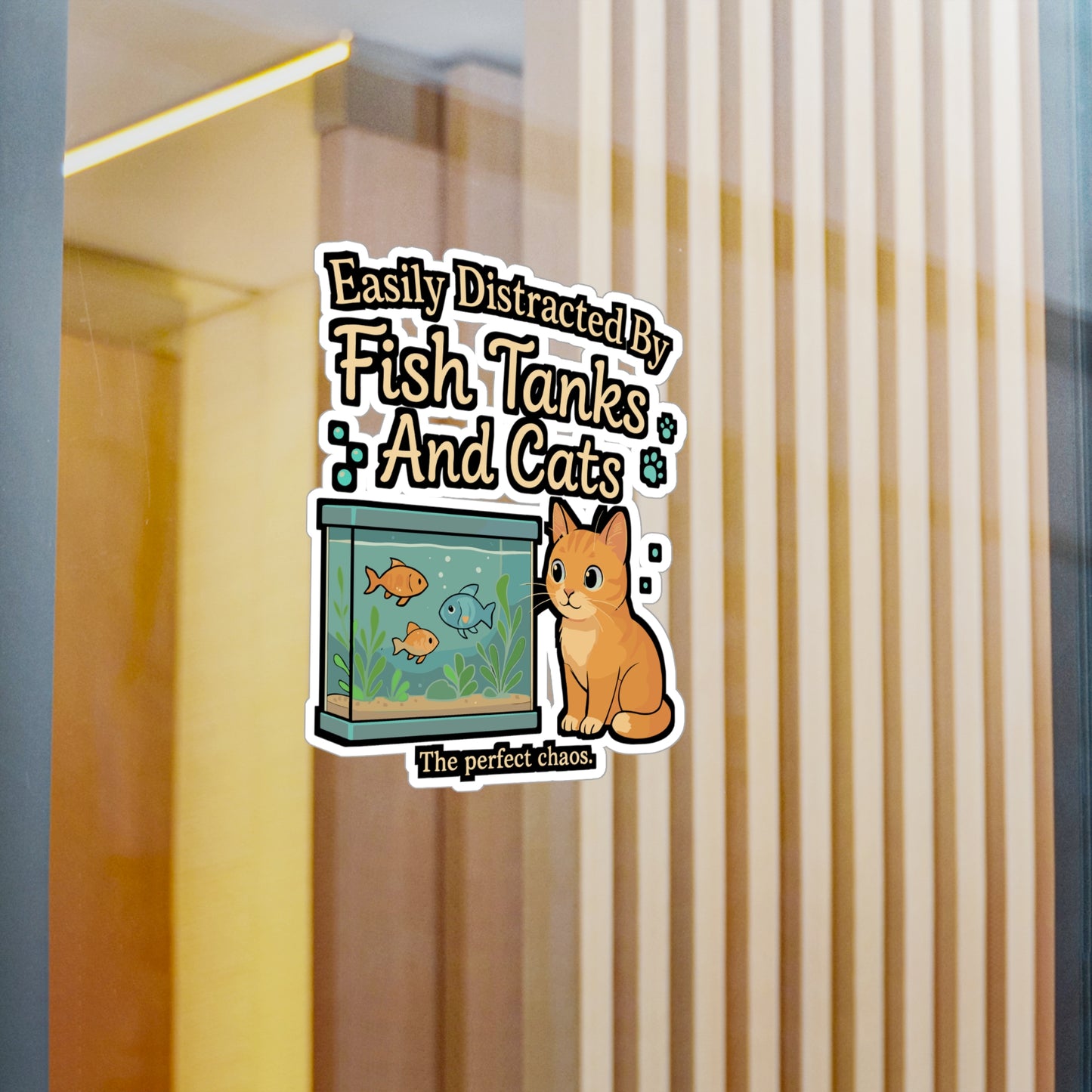 Easily Distracted by Fish Tanks and Cats – Aquarist Sticker for Laptop or Water Bottle | Vinyl Aquascaping Decal, Cat Lover Gift