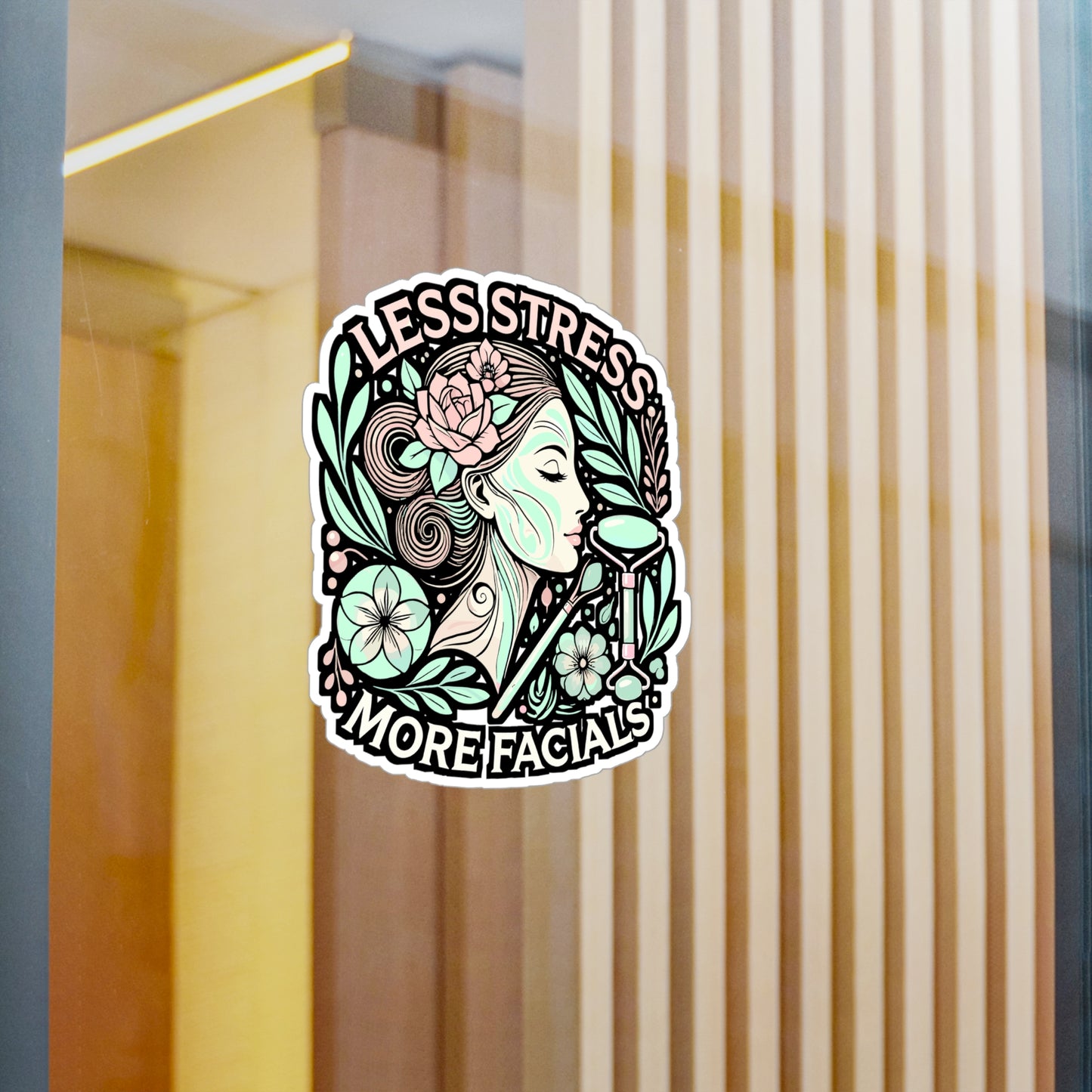 Less Stress More Facials – Esthetician Vinyl Sticker for Laptop & Water Bottle | Dermatologist Gift Decal