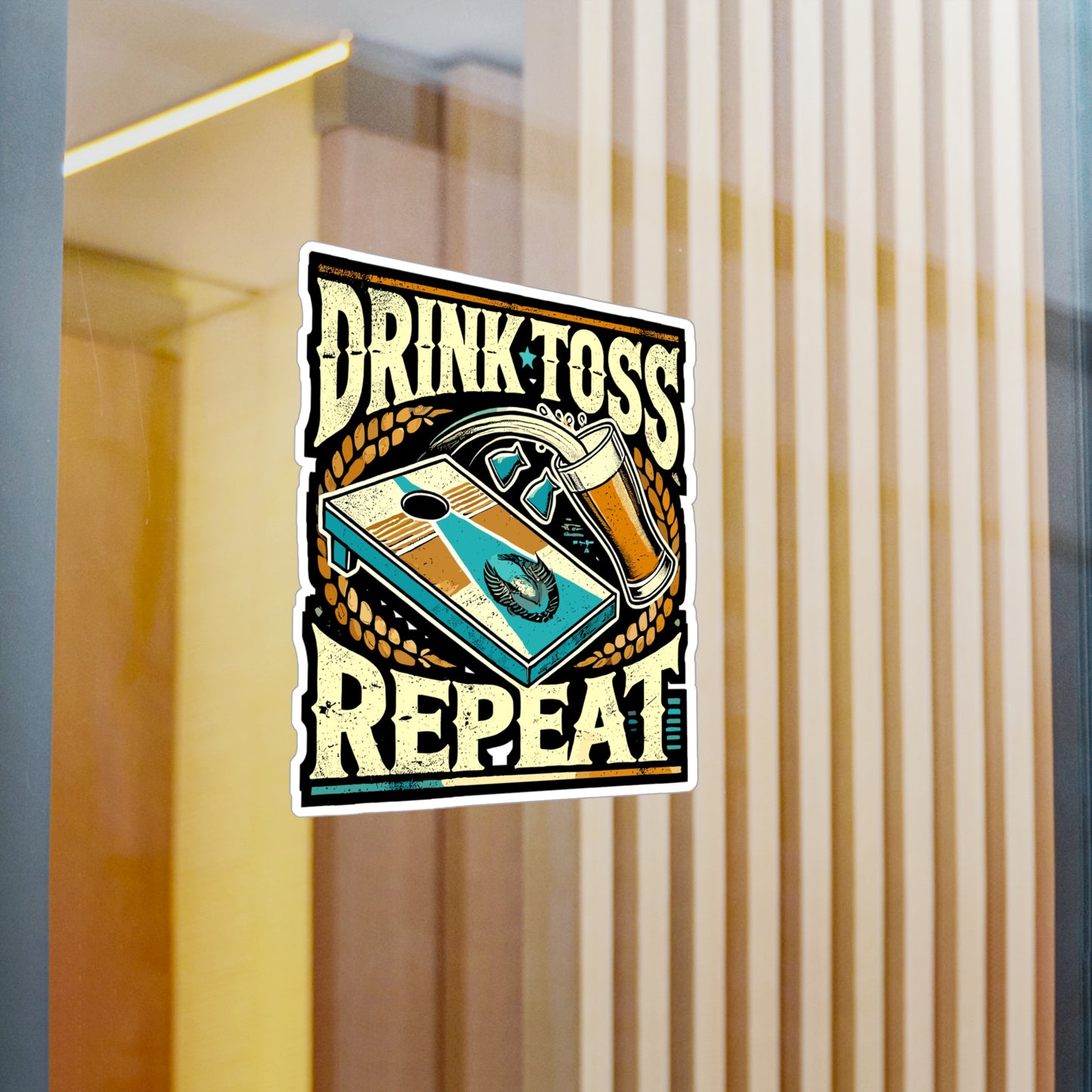 Drink Toss Repeat - Cornhole Sticker for Laptop Sticker. Water Bottle Sticker, Vinyl Beer Decal - Cornhole Gift