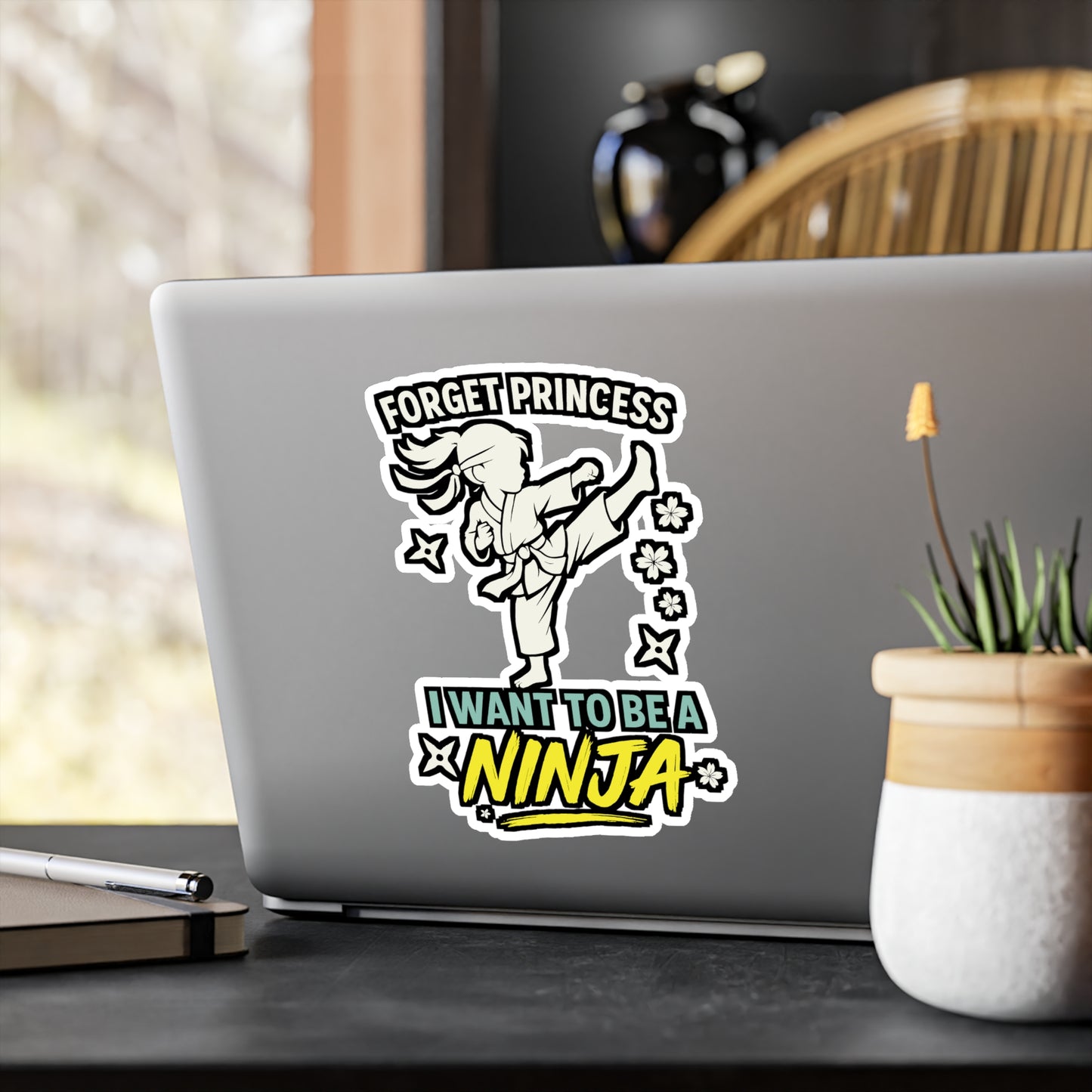 Forget Princess I Want To Be A Ninja - Karate Sticker for Laptop, Water Bottle - Kids Martial Arts Gift for Girls