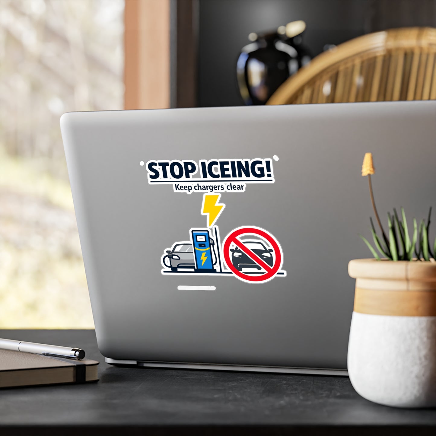 Electric Car Sticker "Stop ICEing!" Waterproof Vinyl sticker decals for electric vehicle, rechargeable battery, Laptop, Water Bottle