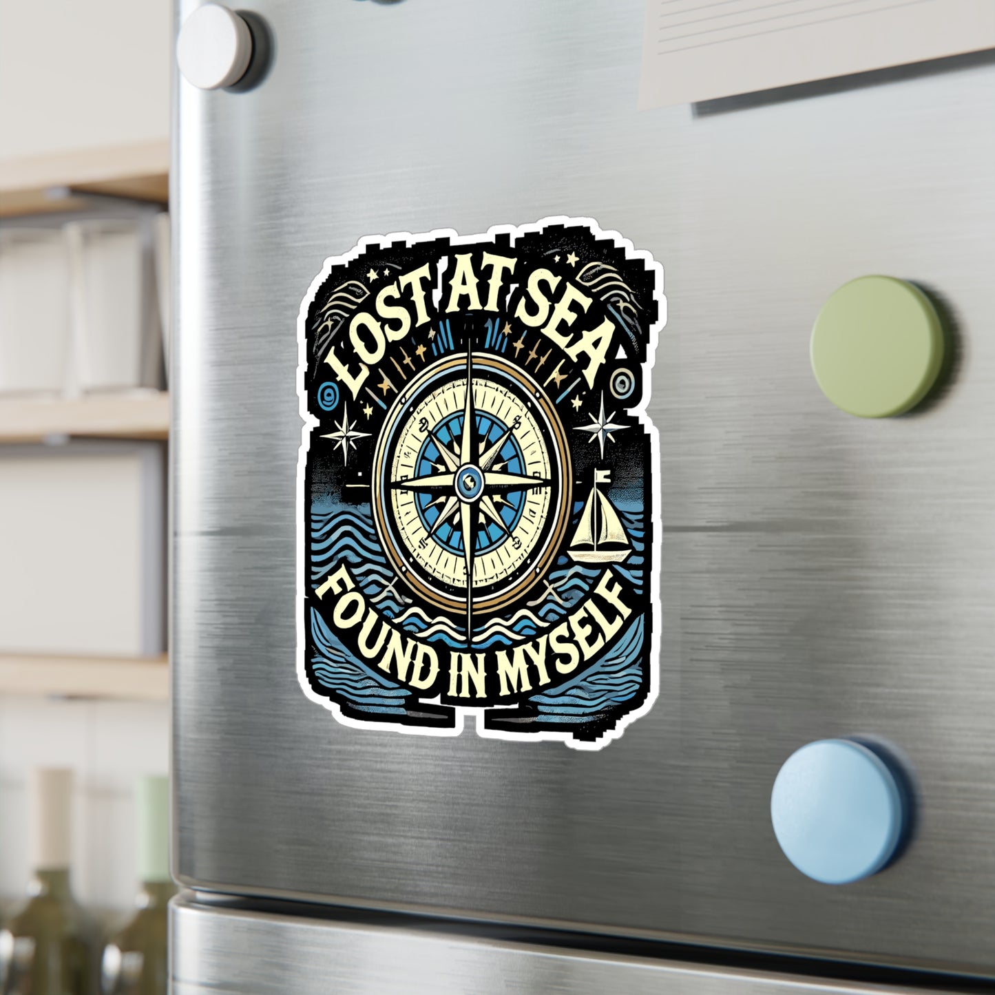 Lost at Sea Found in Myself - Nautical compass Sticker for Laptop Sticker. Water Bottle Sticker, Vinyl Maritime Decal - Nautical compass Gift