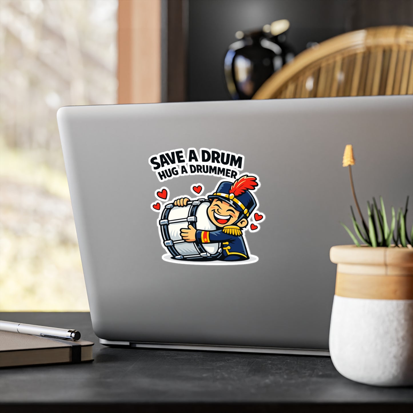 Marching Band Sticker Save a Drum, Hug a Drummer – Vinyl decals for Laptop or Water Bottle, drummer band director mellophone fans