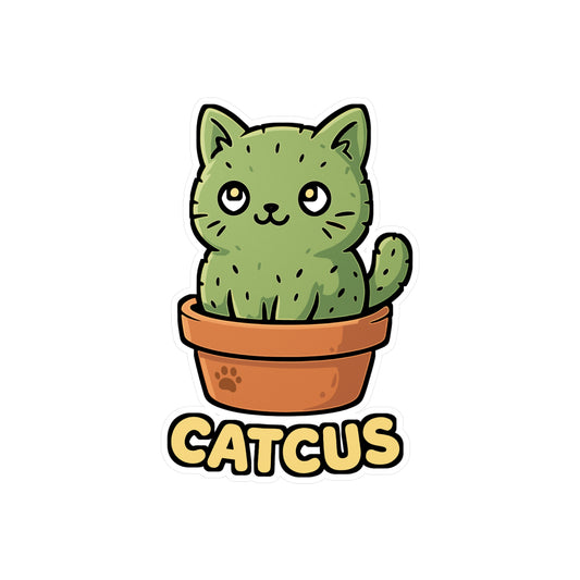 Cat Sticker – Funny Catcus Cactus Pun Illustration Vinyl Decals, Waterproof for Laptop, Water Bottle
