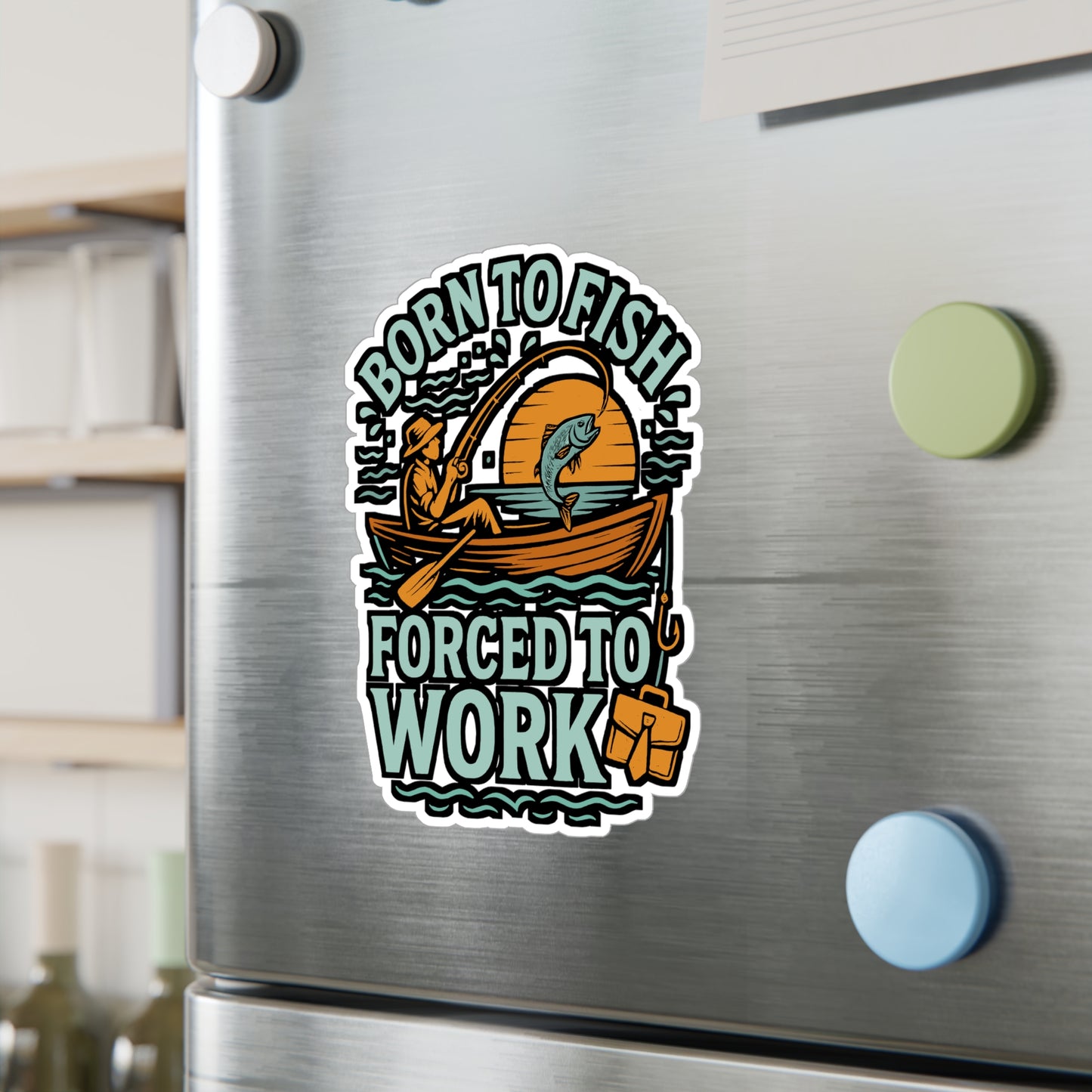 Fishing Sticker Born to Fish Forced to Work Decals – Funny Angler Gift for Fisherman, Waterproof Vinyl for Laptop or Water Bottle, Angling Accessory
