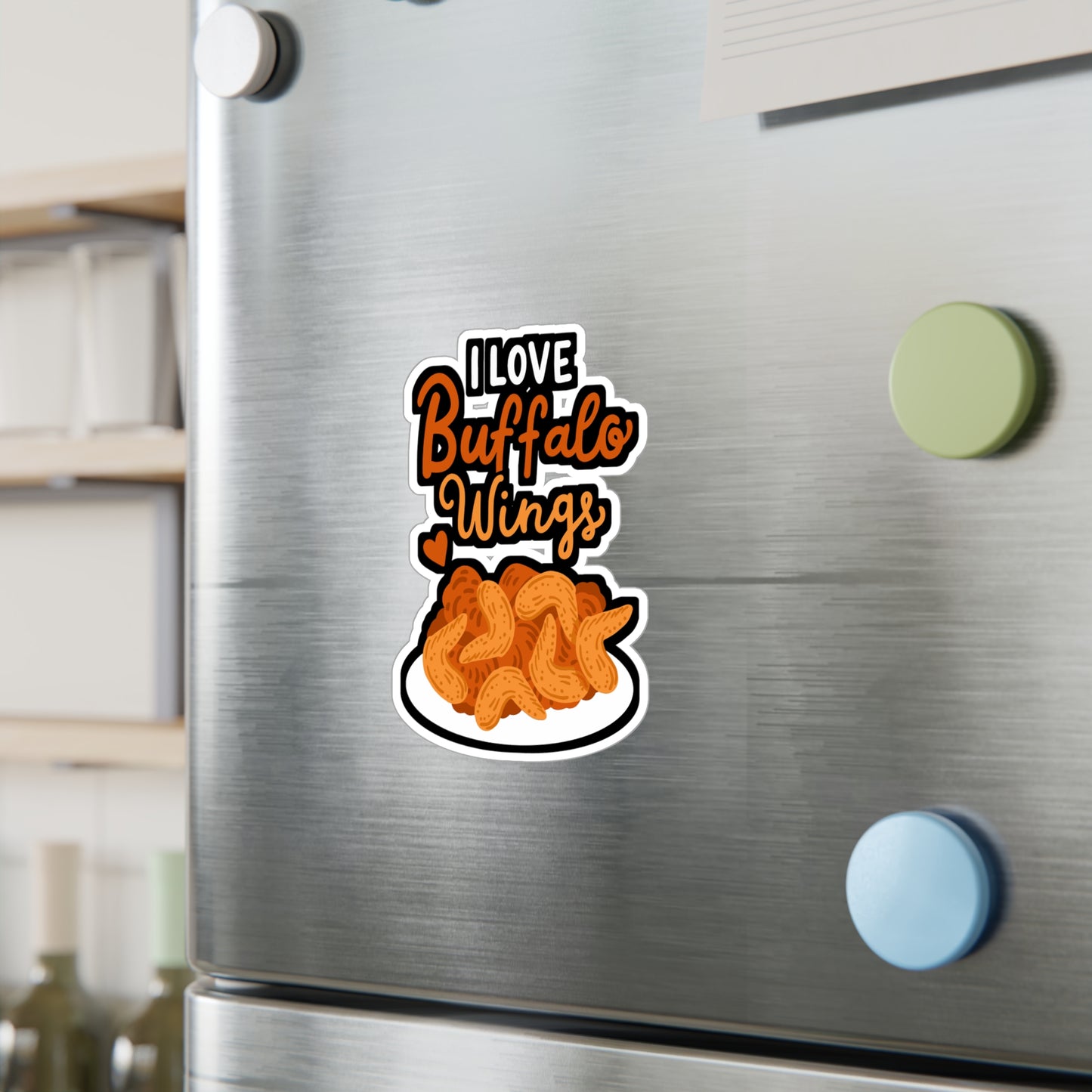 I Love Buffalo Wings - Chicken-wings Sticker for Laptop Sticker. Water Bottle Sticker, Vinyl Buffalo Decal - Chicken-wings Gift
