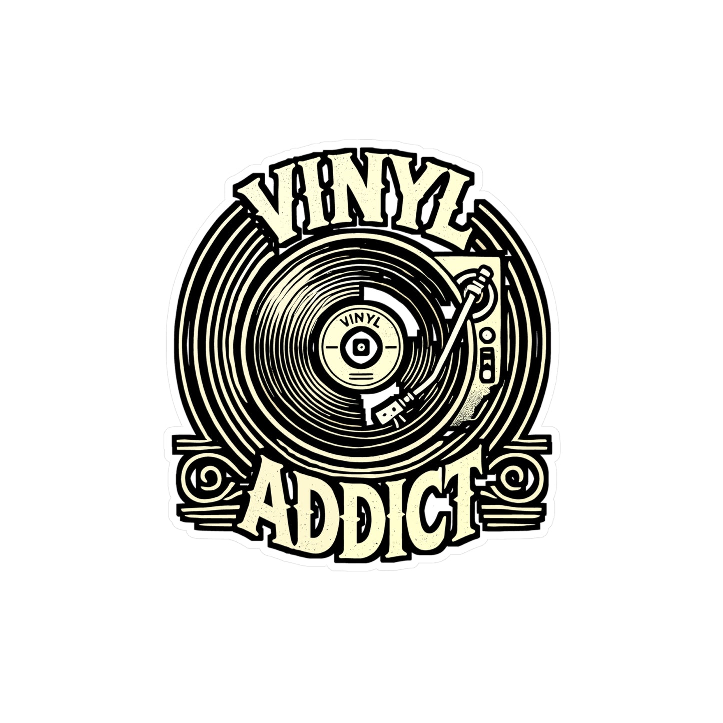 Vinyl Addict – Vinyl Record Sticker for Laptop or Water Bottle | Turntable Music Lover Gift