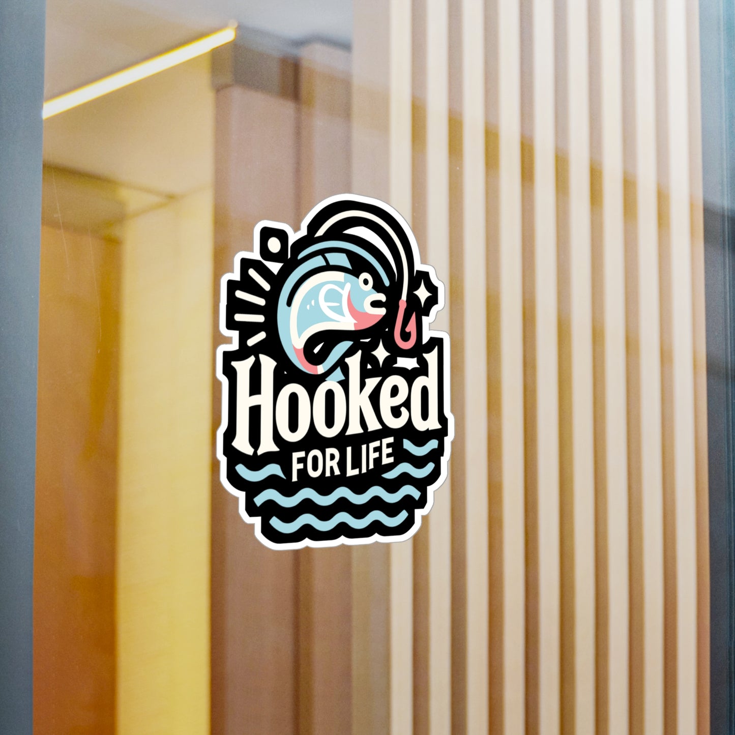 Hooked for life - Fishing Sticker for Car Window Laptop Sticker. Water Bottle Sticker, Vinyl Angling Decal, Lake Sticker - Fishing Gift