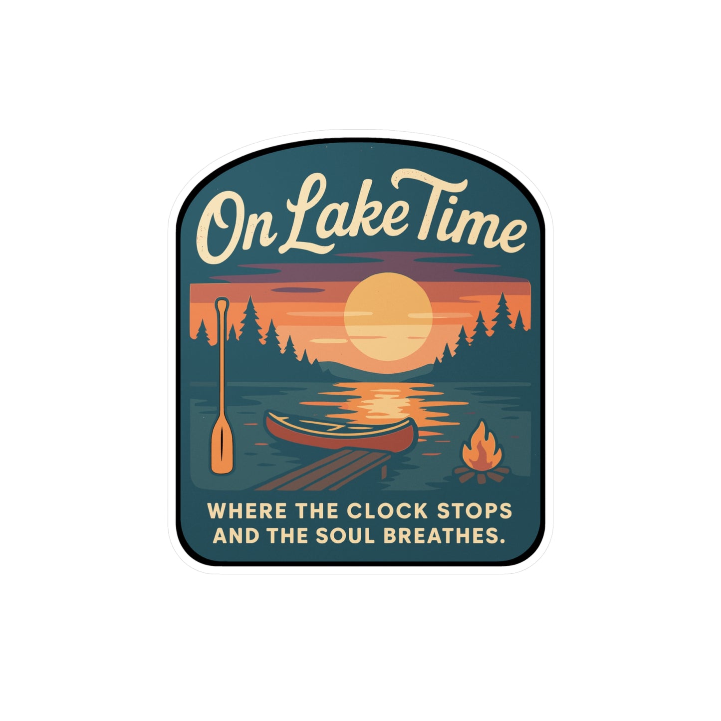 On Lake Time - laketime Sticker for Water Bottle, Laptop, Cooler - Gift for Lake Lovers, Boating Enthusiasts, Vacation Accessory